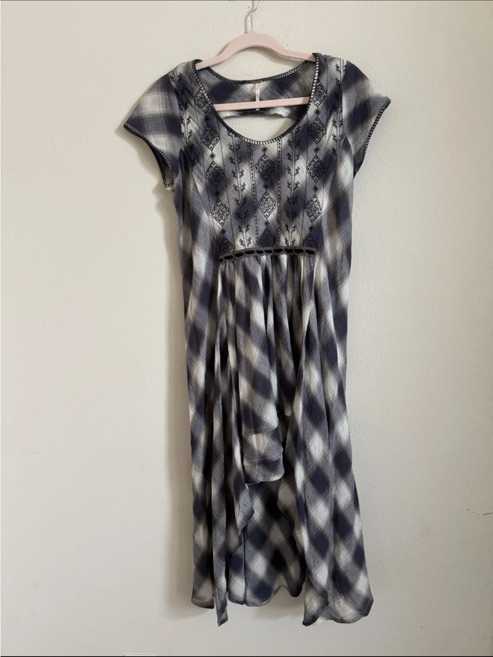 Free People Plaid Cotton Grunge High Low Black Dress XS
